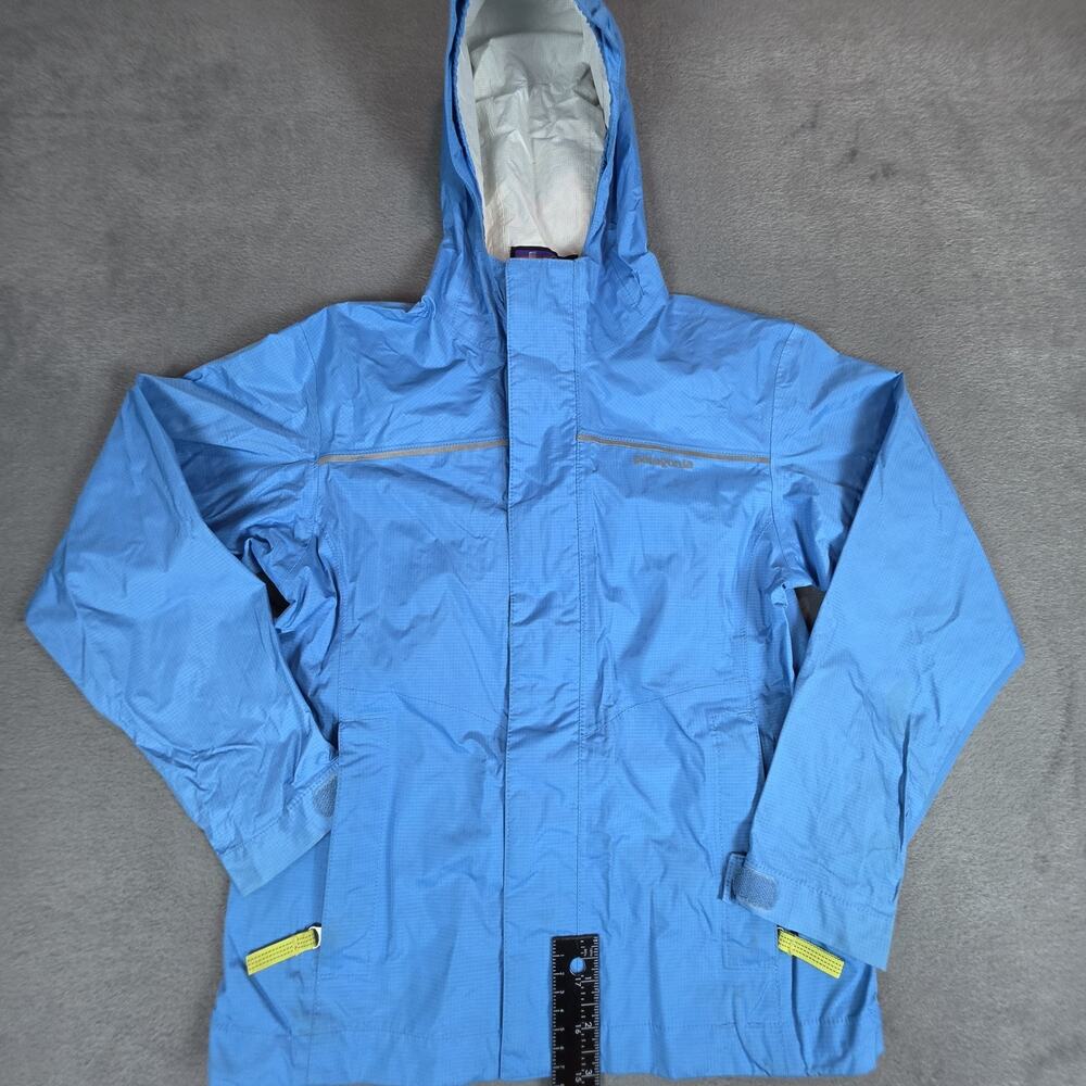 Patagonia Hooded Rain Jacket Boys XL 14 Blue Waterproof Shell Coat